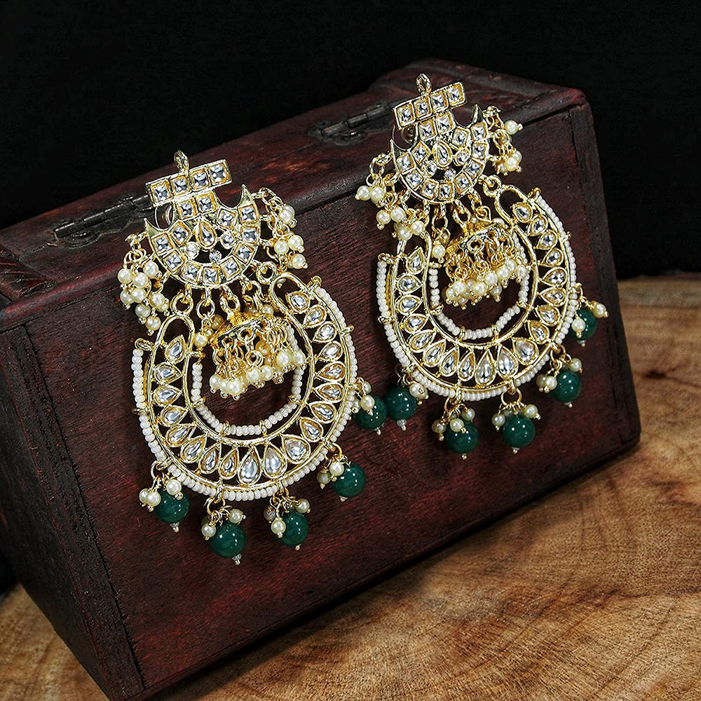 Etnico 18K Gold Plated Kundan & Pearl Traditional Handcrafted Jhumki Earrings for Women/Girls (E2793G)