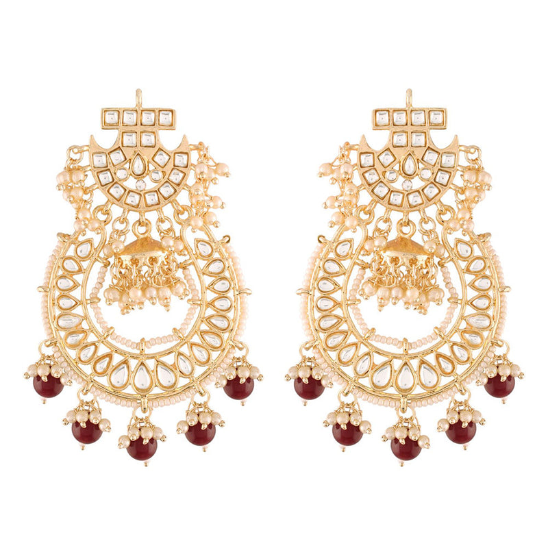 Etnico 18K Gold Plated Kundan & Pearl Traditional Handcrafted Jhumki Earrings for Women/Girls (E2793M)