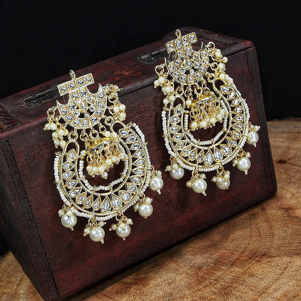 Etnico 18K Gold Plated Kundan & Pearl Traditional Handcrafted Jhumki Earrings for Women/Girls (E2793W)