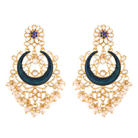 Etnico 18K Gold Plated Traditional Handcrafted Blue Meena Work Earring Glided With Kundan & Pearls (E2794Bl)