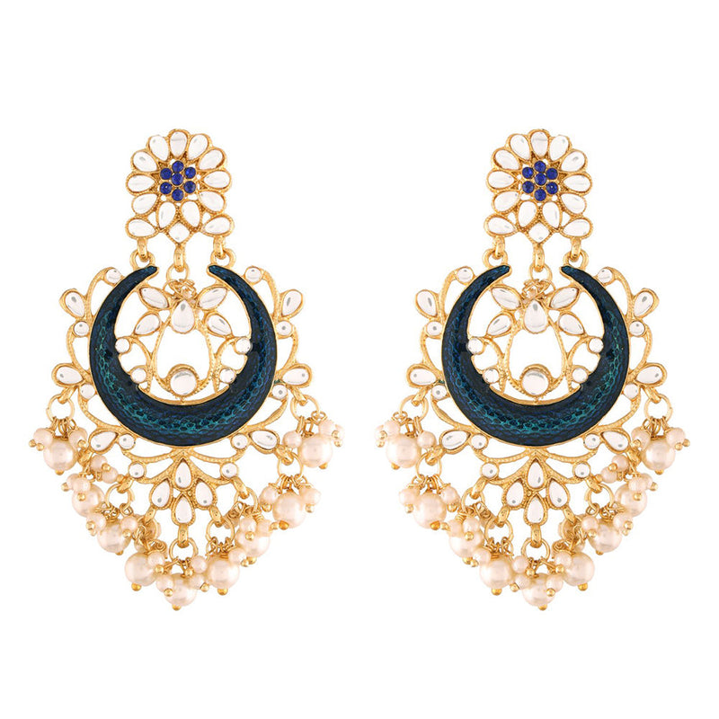 Etnico 18K Gold Plated Traditional Handcrafted Blue Meena Work Earring Glided With Kundan & Pearls (E2794Bl)