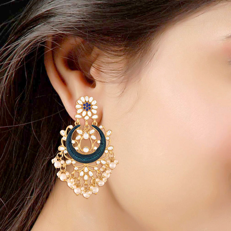 Etnico 18K Gold Plated Traditional Handcrafted Blue Meena Work Earring Glided With Kundan & Pearls (E2794Bl)