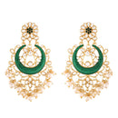 Etnico 18K Gold Plated Traditional Handcrafted Green Meena Work Earring Glided With Kundan & Pearls (E2794G)