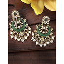 Etnico 18K Gold Plated Traditional Handcrafted Green Meena Work Earring Glided With Kundan & Pearls (E2794G)