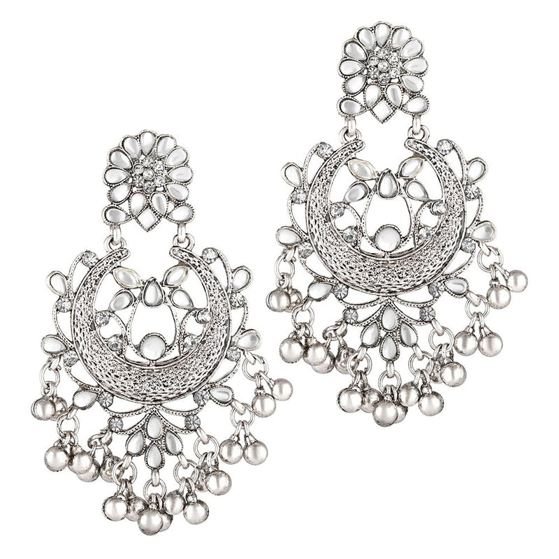 Etnico 18K Rhodium Plated Traditional Handcrafted Meena Work Earring Glided With Kundan & Pearls (E2794ZW)