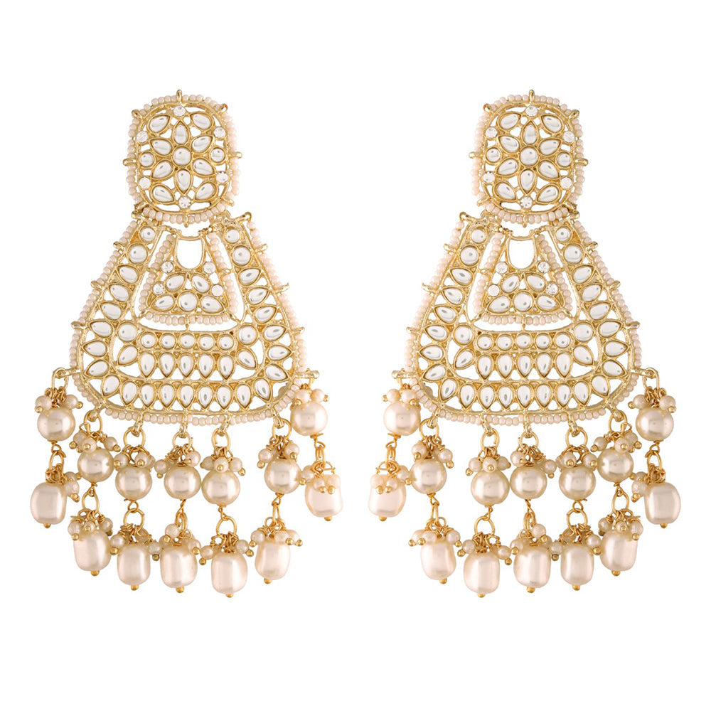 Etnico 18K Gold Plated Traditional Handcrafted Earrings Encased with Faux Kundan & Pearl for Women/Girls (E2798W)