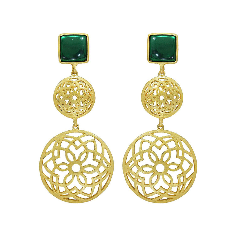 Etnico Traditional Gold Plated Matte Finish Zinc Alloy Earrings for Women, Green (E2811G)