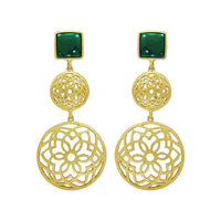 Etnico Traditional Gold Plated Matte Finish Zinc Alloy Earrings for Women, Green (E2811G)