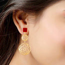 Etnico Traditional Red Gold Plated Matte Finish Zinc Alloy Fancy Earrings for Women (E2811R)