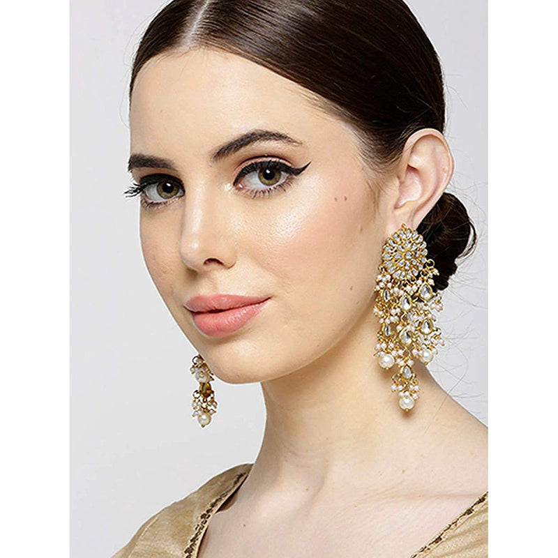 Etnico Traditional Gold Plated Kundan Pearl Earrings for Women (E2822W)