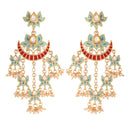 Etnico 18k Gold Plated Pearl Meenakari Lotus Design Dangler Earrings for Women (E2853SB)