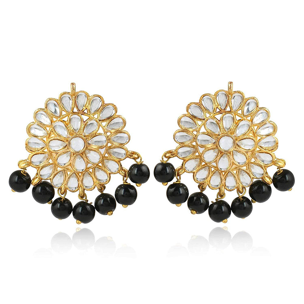 Etnico Gold Plated Traditional Kundan & Pearl Stud Earrings for Women (E2858B)