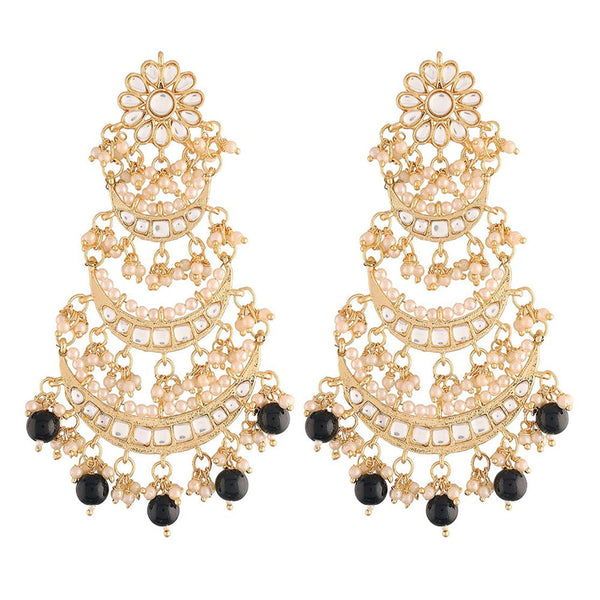 Etnico 18k Gold Plated 3 Layered Beaded Chandbali Earrings with Kundan and Pearl Work for Women (E2859B)