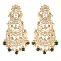 Etnico 18K Gold Plated 3 Layered Beaded Chandbali Earrings with Kundan and Pearl Work for Women (E2859G)