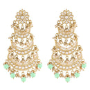 Etnico 18k Gold Plated 3 Layered Beaded Chandbali Earrings with Kundan and Pearl Work for Women (E2859-1) (Mint)