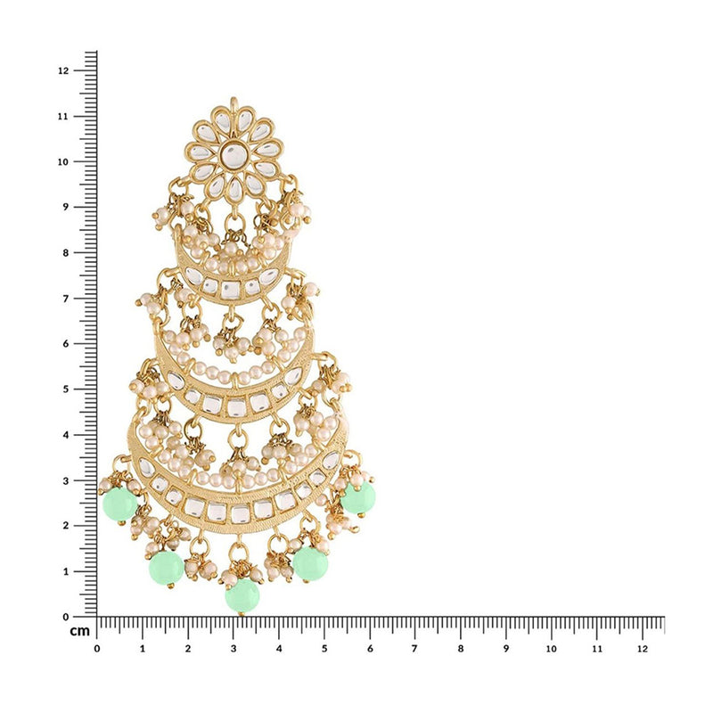 Etnico 18k Gold Plated 3 Layered Beaded Chandbali Earrings with Kundan and Pearl Work for Women (E2859-1) (Mint)