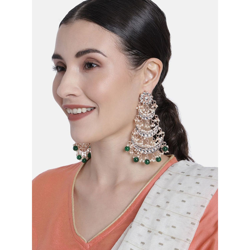 Etnico 18k Rose Gold Plated 3 Layered Beaded Chandbali Earrings with Kundan and Pearl Work for Women (E2859RGG)