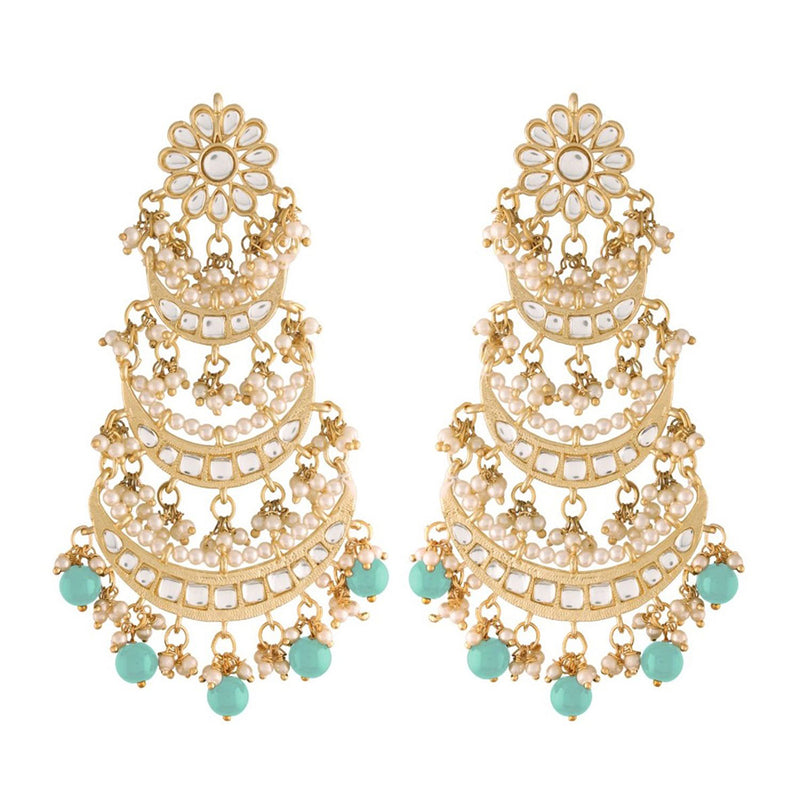 Etnico 18k Gold Plated 3 Layered Beaded Chandbali Earrings with Kundan and Pearl Work for Women (E2859Sb)