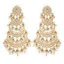 Etnico 18k Gold Plated 3 Layered Beaded Chandbali Earrings with Kundan and Pearl Work for Women (E2859)