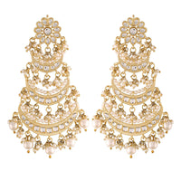 Etnico 18k Gold Plated 3 Layered Beaded Chandbali Earrings with Kundan and Pearl Work for Women (E2859)