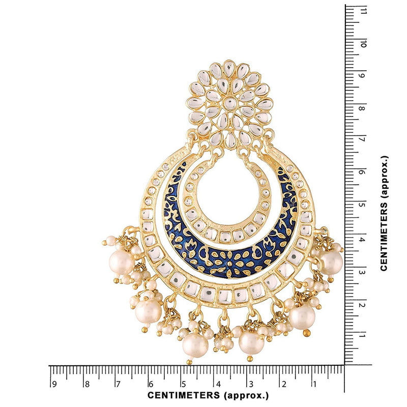 Etnico 18k Gold Plated Enamel/Meenakari Big Chandbali Earrings Glided With Kundan & Pearl for Women (E2860BL)