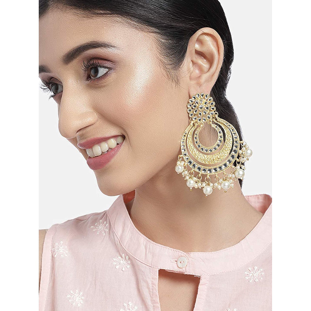 Etnico 18k Gold Plated Big Chandbali Earrings Glided With Kundan & Pearl for Women (E2860FL)