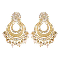 Etnico 18k Gold Plated Big Chandbali Earrings Glided With Kundan & Pearl for Women (E2860FL)