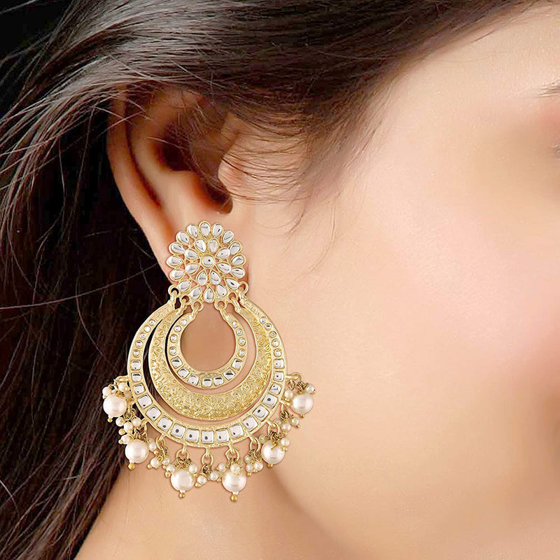 Etnico 18k Gold Plated Big Chandbali Earrings Glided With Kundan & Pearl for Women (E2860FL)