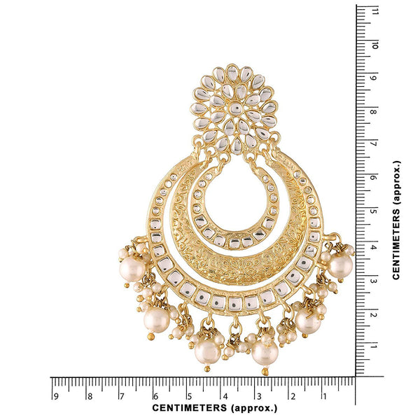 Etnico 18k Gold Plated Big Chandbali Earrings Glided With Kundan & Pearl for Women (E2860FL)