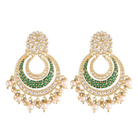 Etnico 18k Gold Plated Enamel/Meenakari Big Chandbali Earrings Glided With Kundan & Pearl for Women (E2860G)