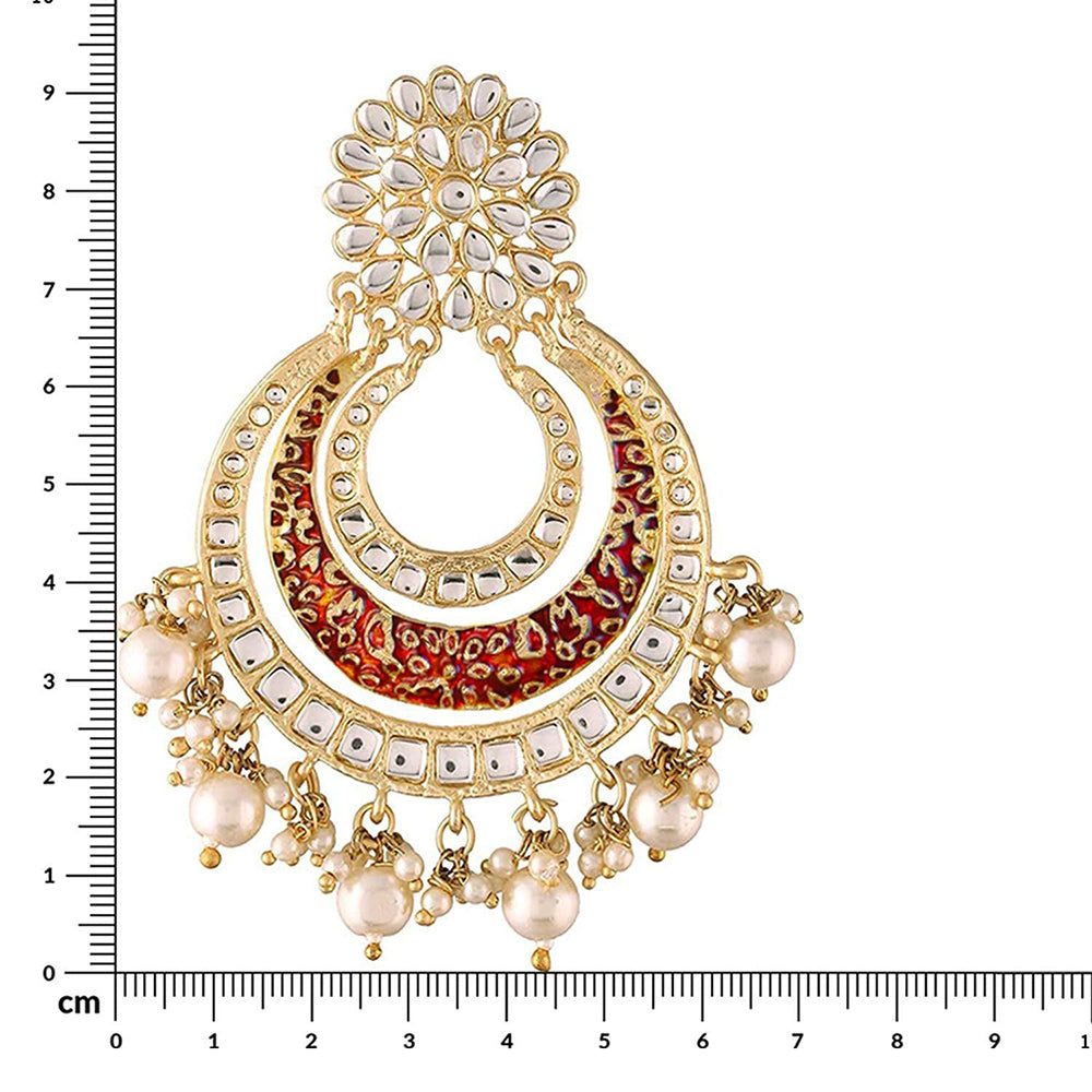 Etnico 18k Gold Plated Enamel/Meenakari Big Chandbali Earrings Glided With Kundan & Pearl for Women (E2860M)