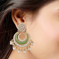 Etnico 18k Gold Plated Enamel/Meenakari Big Chandbali Earrings Glided With Kundan & Pearl for Women (E2860Min)