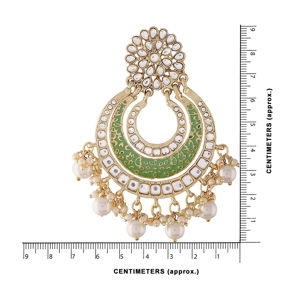 Etnico 18k Gold Plated Enamel/Meenakari Big Chandbali Earrings Glided With Kundan & Pearl for Women (E2860Min)