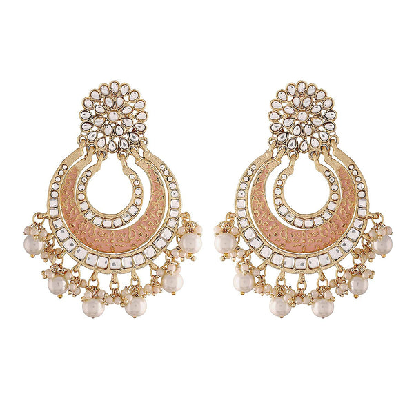 Etnico 18k Gold Plated Enamel/Meenakari Big Chandbali Earrings Glided With Kundan & Pearl for Women (E2860Pe)