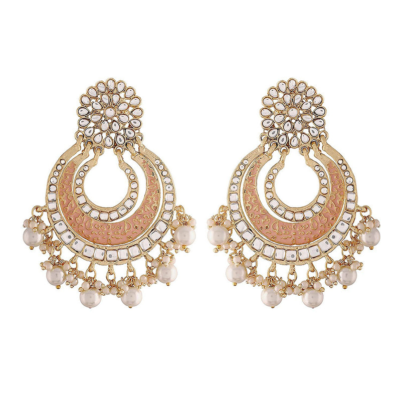 Etnico 18k Gold Plated Enamel/Meenakari Big Chandbali Earrings Glided With Kundan & Pearl for Women (E2860Pe)