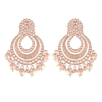 Etnico 18k Rose Gold Plated Big Chandbali Earrings Glided With Kundan & Pearl for Women (E2860RG)