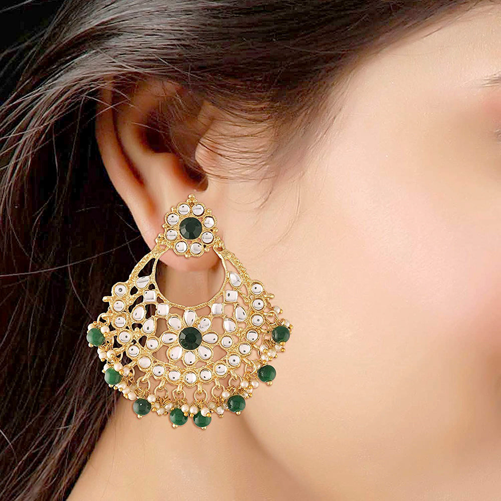 Etnico18K Gold Plated Traditional Big Chandbali Earrings studded with Kundan & Stone for Women/Girls (E2862G)