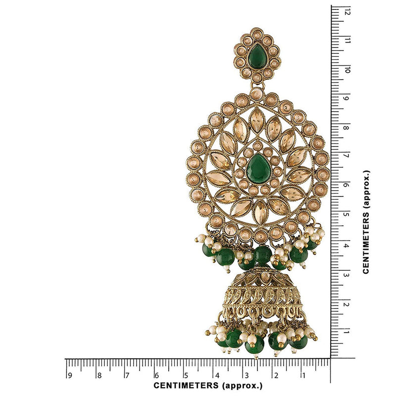 EtnicoWomen's Traditional Gold Plated with Stunning Antique Finish Kundan and Pearl Jhumka Earrings; Green (E2863G)