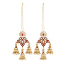 Etnico18K Gold Plated Intricately Designed Traditional with Detachable Hair Chain Encased With Kundans & Pearls Jumki Earrings For Women (E2904M)