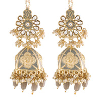 Etnico Gold Plated Alloy Intricately Designed Traditional with Detachable Hair Chain Encased with Kundans and Pearls Jhumka Earrings for Women(E2907Gr)