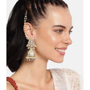 Etnico Gold Plated Alloy Intricately Designed Traditional with Detachable Hair Chain Encased with Kundans and Pearls Jhumka Earrings for Women(E2907Gr)