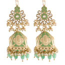 EtnicoWomen's 18K Gold Plated Intricately Designed Traditional with Detachable Hair Chain Encased with Kundans and Pearls Alloy Jhumka Earrings (E2907Min)