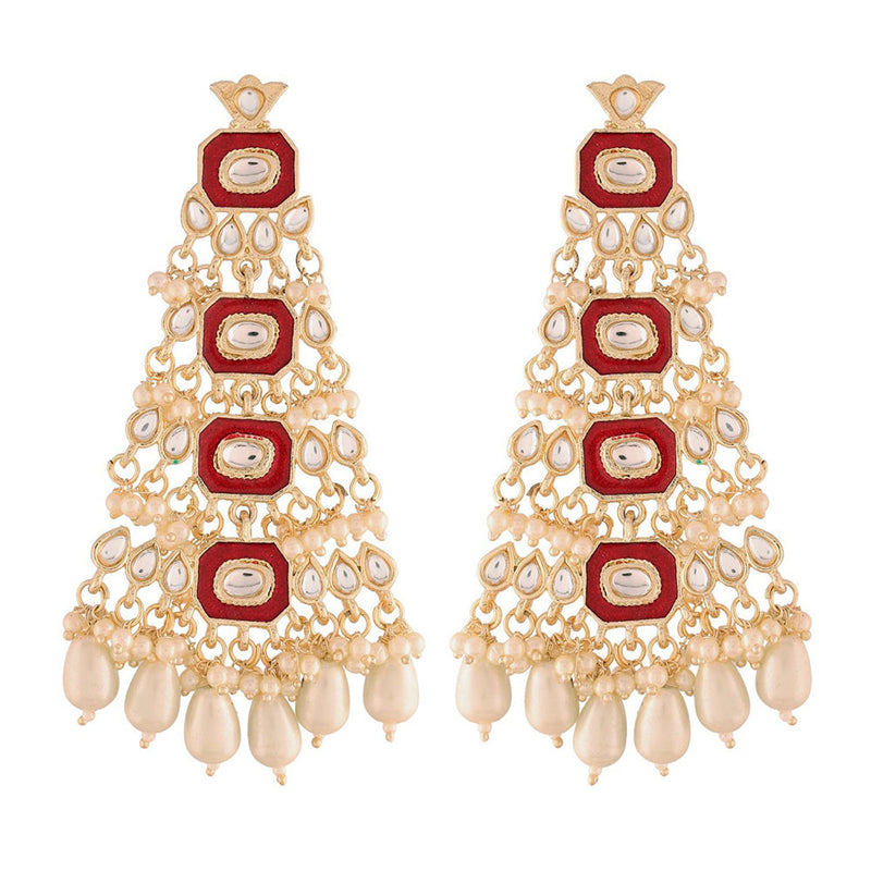 Etnico18k Gold Plated Red Meenakari Kundan Pearl Chandbali Dangle Earrings for Women (E2938R)