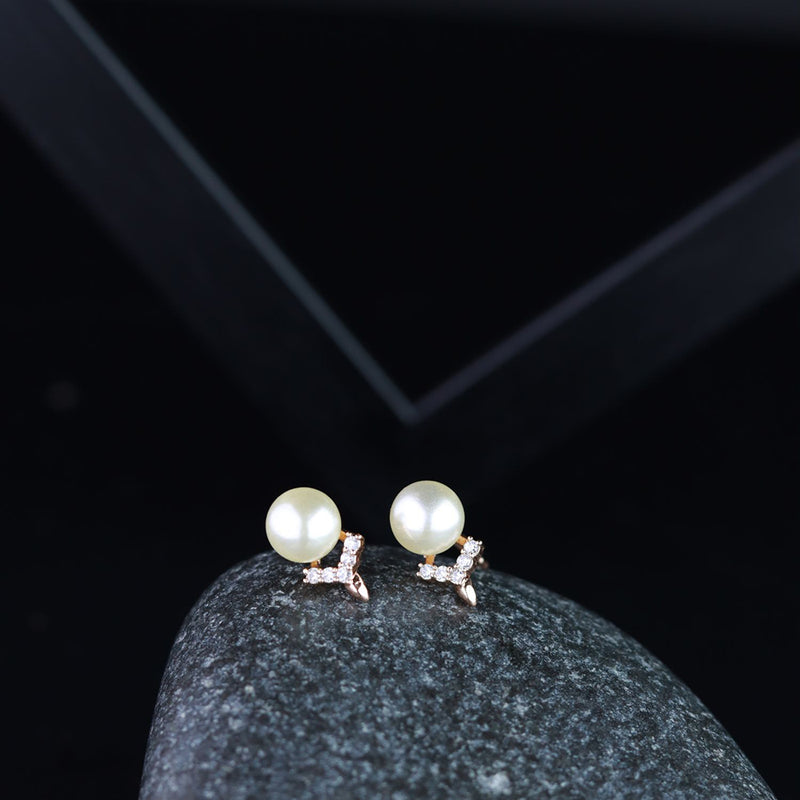 Etnico Valentine's Special Rose Gold -Plated & White Contemporary Studs Earrings for Women (E2973)