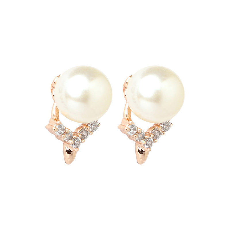 Etnico Valentine's Special Rose Gold -Plated & White Contemporary Studs Earrings for Women (E2973)