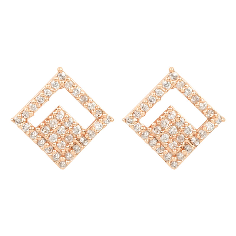 Etnico Valentine's Special Rose Gold Plated Square Studs Earrings for Women (E2975)