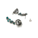 Etnico Silver Oxidised Traditional Kundan & Stone Studded Jhumka Earrings For Women (E2979ZG)