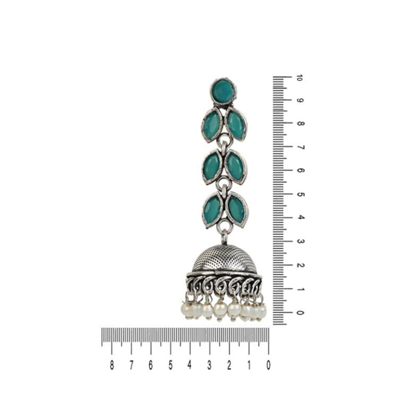 Etnico Silver Oxidised Traditional Kundan & Stone Studded Jhumka Earrings For Women (E2979ZG)