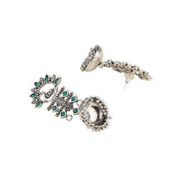 Etnico Silver Oxidised Traditional Kundan & Stone Studded Jhumka Earrings For Women (E2981ZG)