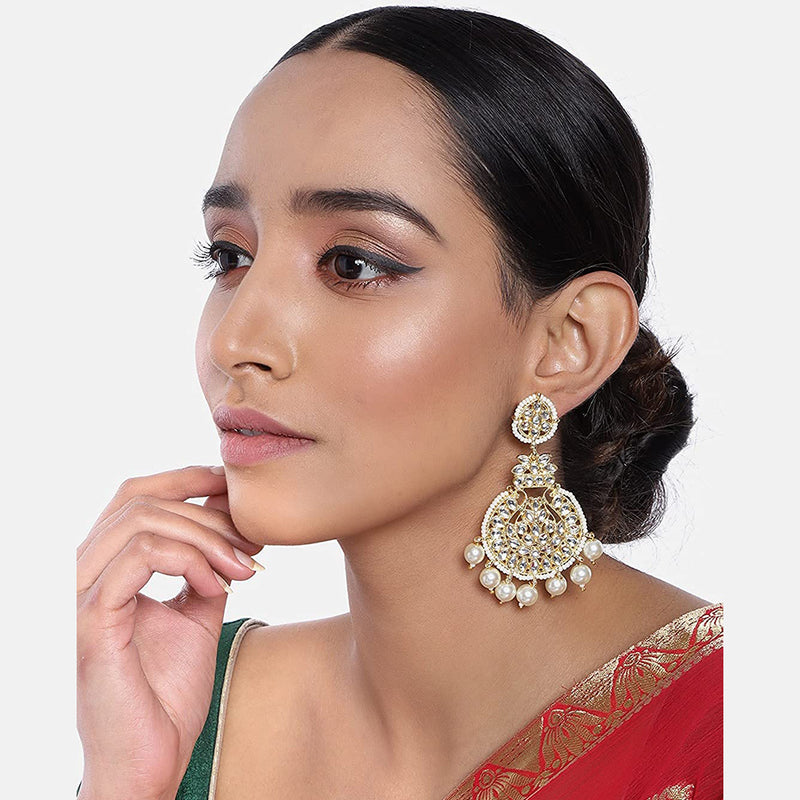 Etnico Women's Gold Plated Intricately Designed Traditional Beaded Chandbali Earrings Glided with Kundans and Pearls (E3001W)